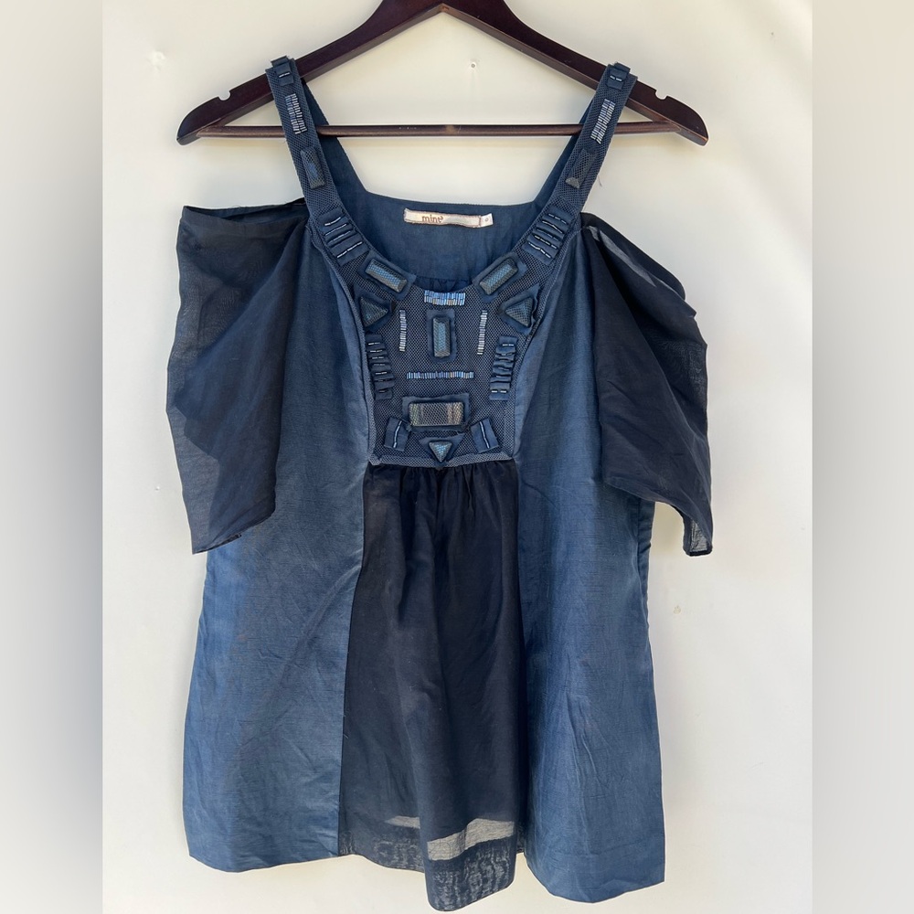 Mint Jodi Arnold‎ silk and linen lined top with cutout shoulders and beaded mesh